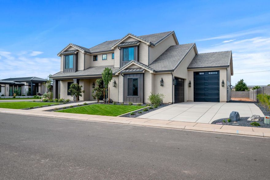 The Adeline Plan by Äkre Custom Homes—a new 4,331 SF, 5 bed, 4 bath luxury residence with an oversized 3-car garage. This interior designed home blends elegance and comfort with wood flooring, 15' patio door and luxurious finishes. The large kitchen boasts high-end appliances, cabinetry, Quartz, oversized island, LED under cabinetry lighting, butler's pantry with adjustable shelving and mudroom. The primary suite is located on the main floor and features dual closets, stackable laundry option and large glass shower room and tub. Enjoy custom tile work, Euro glass, Jack & Jill bathroom, large secondary family room, large lot room for a pool, front landscaping, block walls, large 9' glass iron door entry, and paned glass interior doors. A stunning, timeless choice!