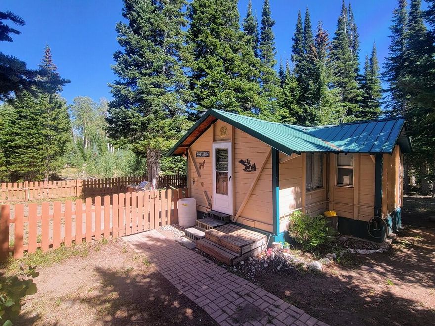 Come enjoy this cabin located in the Rainbow Meadows subdivision. This 369 sq ft cabin comes furnished and has 1 bed 1 bath. Power is generated through generator and propane. Water is hauled by the property owner and stored in a water tank at the property. Access by vehicle is mainly during the summer/fall months while access during the winter months is by snowmobile. The property is level and nicely wooded with tall pine trees. The cabin comes equipped with stove, fridge, wood stove, table chairs, sofa, beds, pots & pans. All the essentials needed to make cabin life more like home. There is also space for an RV/Trailer or tents under the trees for visiting friends or family. The lot has a fenced for kids to play or keep animals safe at home. The lot borders the Dixie National Forest so the only neighbors you will need to worry about is the forest animals. The property is located 5 miles from Brian Head for dinning or the Ski Resort. Boating and fishing at Panguitch Lake is only 15 miles away. Duck Creek Village is a beautiful 30 mile drive. Also close by is Zion National Park, Cedar Breaks National Monument, Bryce Canyon National Park and Escalante Grand Staircase National Park.