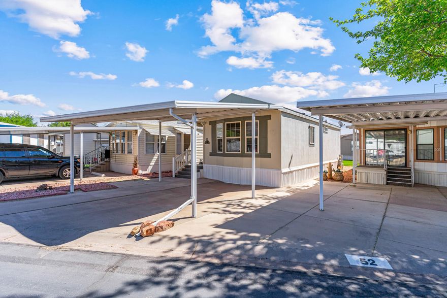 Welcome to World Wide Sun Resort, a 55+ community in Washington Utah that offers a simple, low maintenance lifestyle in the heart of Southern Utah. This manufactured home is a practical option for buyers looking for a full time residence or a second home with easy access to everything the area has to offer.

The home offers 606 square feet with one bedroom, a functional kitchen and dining area, and an open living space. Vaulted ceilings give the main area a more open feel and make the space easier to use day to day. The layout is clean and straightforward, with enough room to relax, have friends over, or lock up and leave when you want to get away. It has been well maintained and is ready for its next owner.

You are close to grocery stores, restaurants, medical services, and shopping, which makes daily life easy and efficient. At the same time, you are surrounded by the outdoor lifestyle that draws people to Southern Utah in the first place.