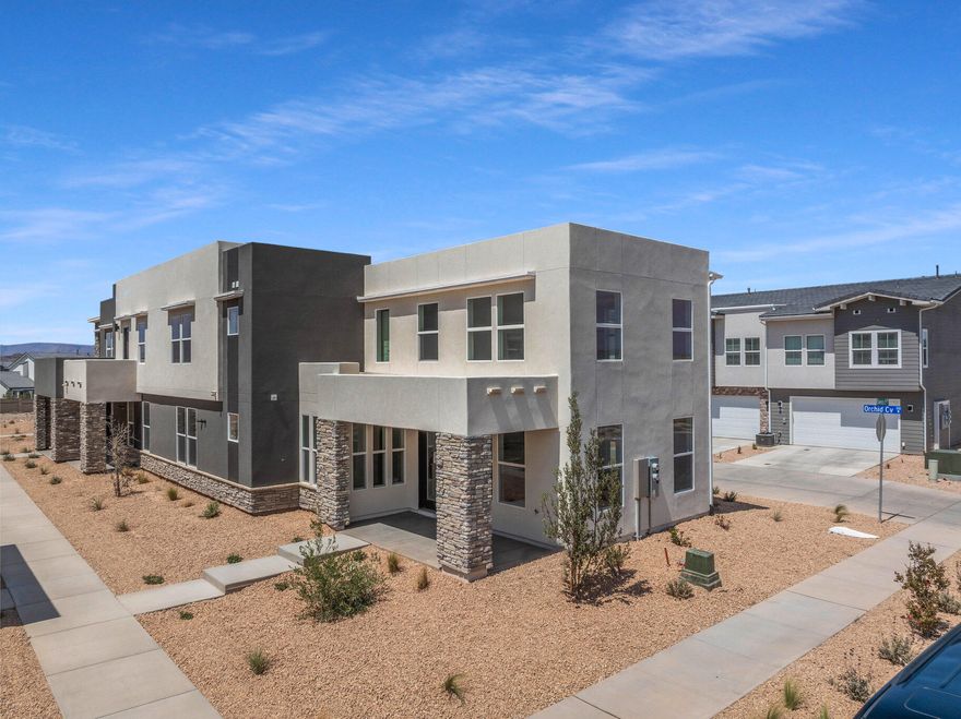 Your own beautiful townhome in desirable Desert Color! Ask about our special incentives! A master plan community, complete with luxury swimming pool, hot tub, 2.5 acre resort lagoon, beaches, & other amenities. Modern, open floor concept, with in-house interior designed finishes, inviting spaces, & energy efficient smart home systems, make this home the perfect place for you to relax, work, or gather with friends. For those looking to invest, the convenient location & numerous amenities make it a desirable place to live. Come see the model home at: 5983 S Carnelian Parkway, Mon-Sat 10 AM - 5 PM. Street address is not final and is subject to change. Images provided are solely for illustrative purposes & may not accurately represent this home. square footage, dimensions, design elements, and finishes may vary from the renderings, plans and specification, are not guaranteed, and are subject to change at the discretion of the Seller until final purchase contract.