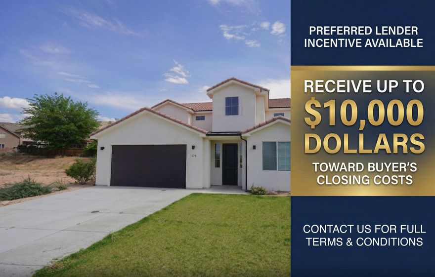 Discover your dream home in the quiet town of La Verkin. Built in 2023, this newer home features 5 spacious bedrooms, 3.5 sleek bathrooms, and a dedicated private office--perfect for working from home. Located just a short distance from the park, this home offers an open-concept living space ideal for entertaining and family gatherings.

Enjoy the added value of brand-new carpet and fresh paint, making this home completely move-in ready.

Preferred lender incentive available: Receive up to 10,000 dollars toward buyer's closing costs when using Sun American Mortgage with Becky Staples.