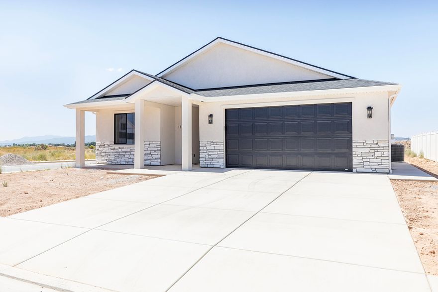 Stunning new construction patio home nestled in a peaceful rural setting, just minutes from downtown Cedar City, UT. Featuring 3 bedrooms, 2 bathrooms, and a smartly designed open-concept floor plan, it offers an abundance of natural light and ample storage. Tastefully finished throughout, the home is perfect for modern living and entertaining. Enjoy the private patio, or take advantage of the nearby community park and pickleball court-without the burden of HOA fees. Experience the perfect blend of convenience and tranquility in this beautifully crafted home, designed for comfort and style. Home is under construction. Photos are of a similar home. Actual colors may vary.
