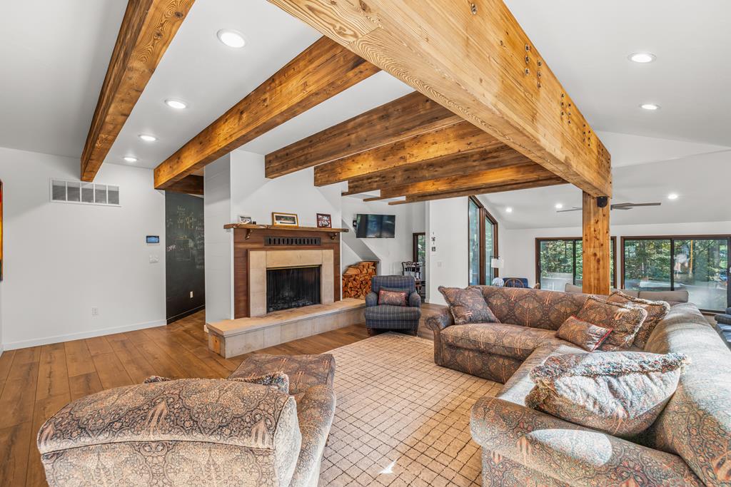 Fireplace with hearth., Let the warmth of the wood fireplace chase away those chill winter evenings.