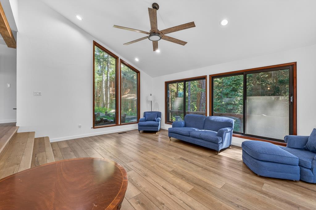 Large ceiling fan, can lighting.