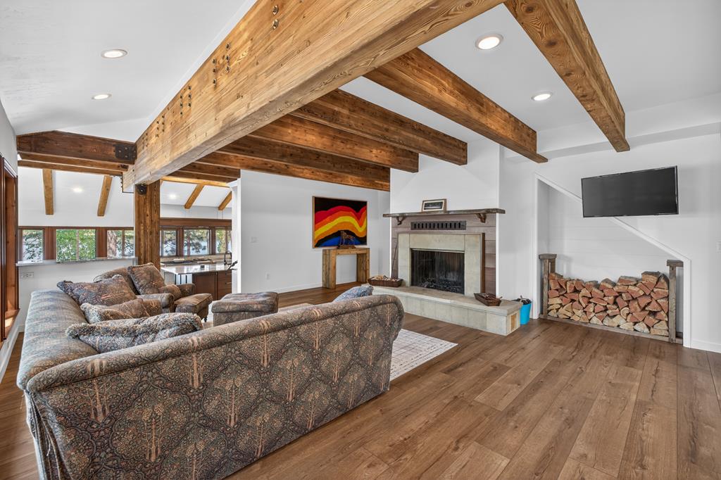 Living area flows into kitchen.