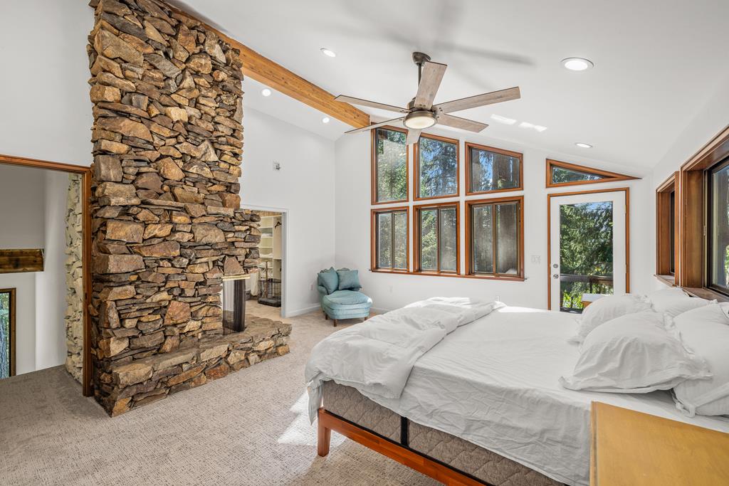 Rock fireplace.