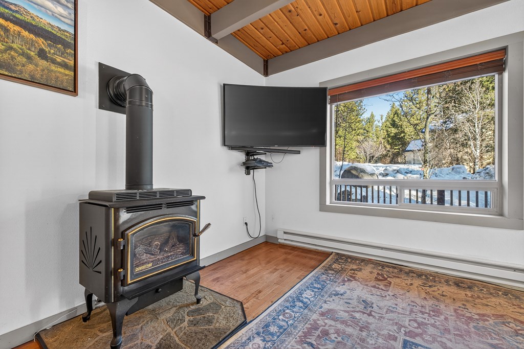 Cozy propane fireplace.