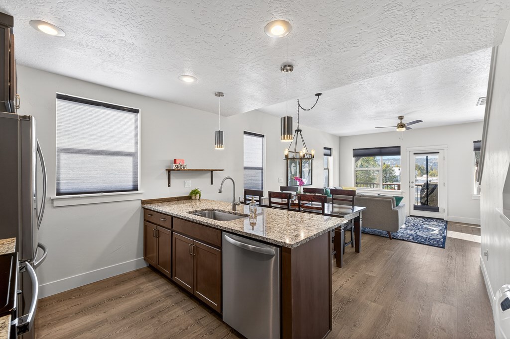 Large window in kitchen.