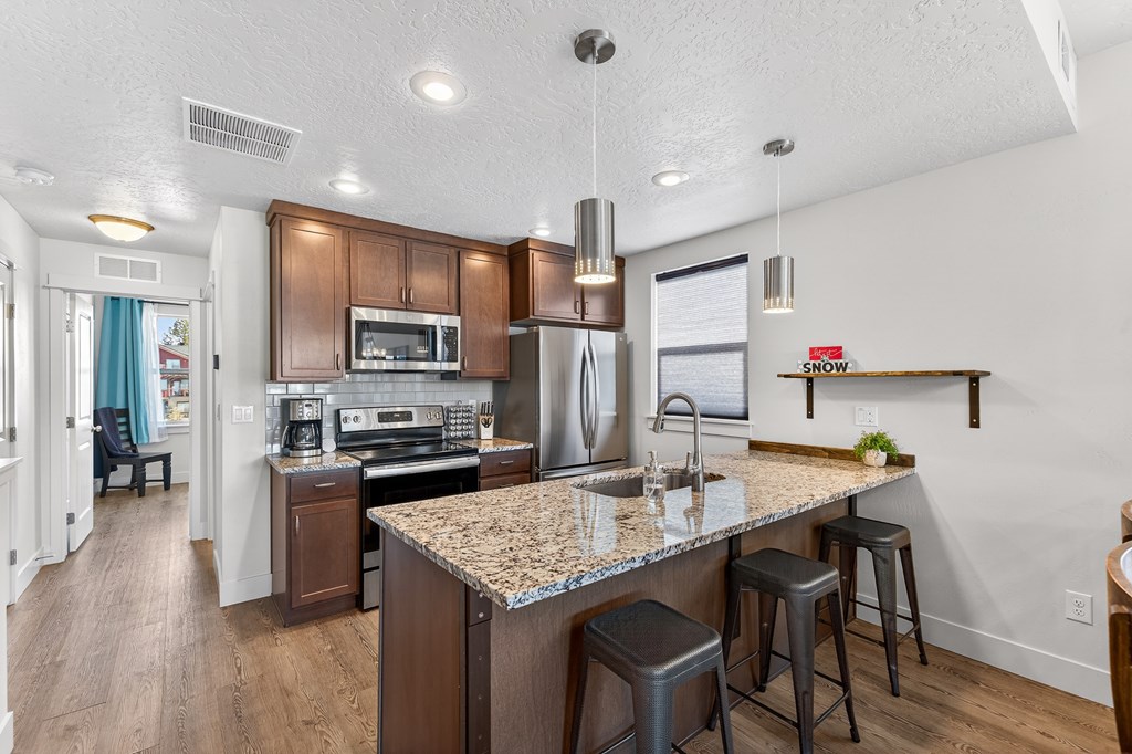 Beautiful wood cabinets.