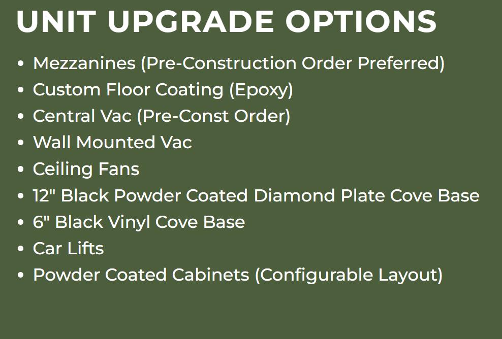 Options, Units can be customized with many options.