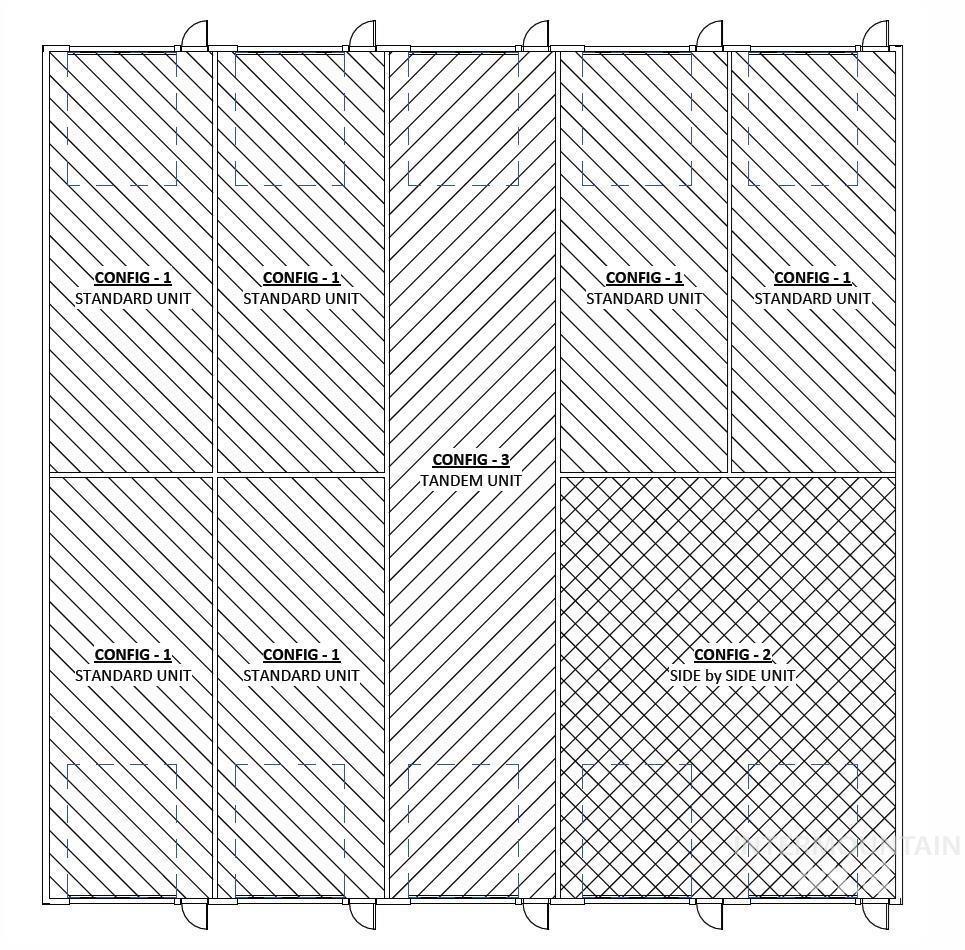 Configuration options, Units can be purchased individually or as double end to end (pull through) and double side by side options. Also, whole buildings are available to purchase.