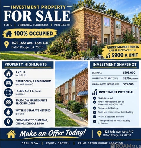 Multifamily For Sale - 1625 Jade Ave<br/> Baton Rouge, LA 70810
