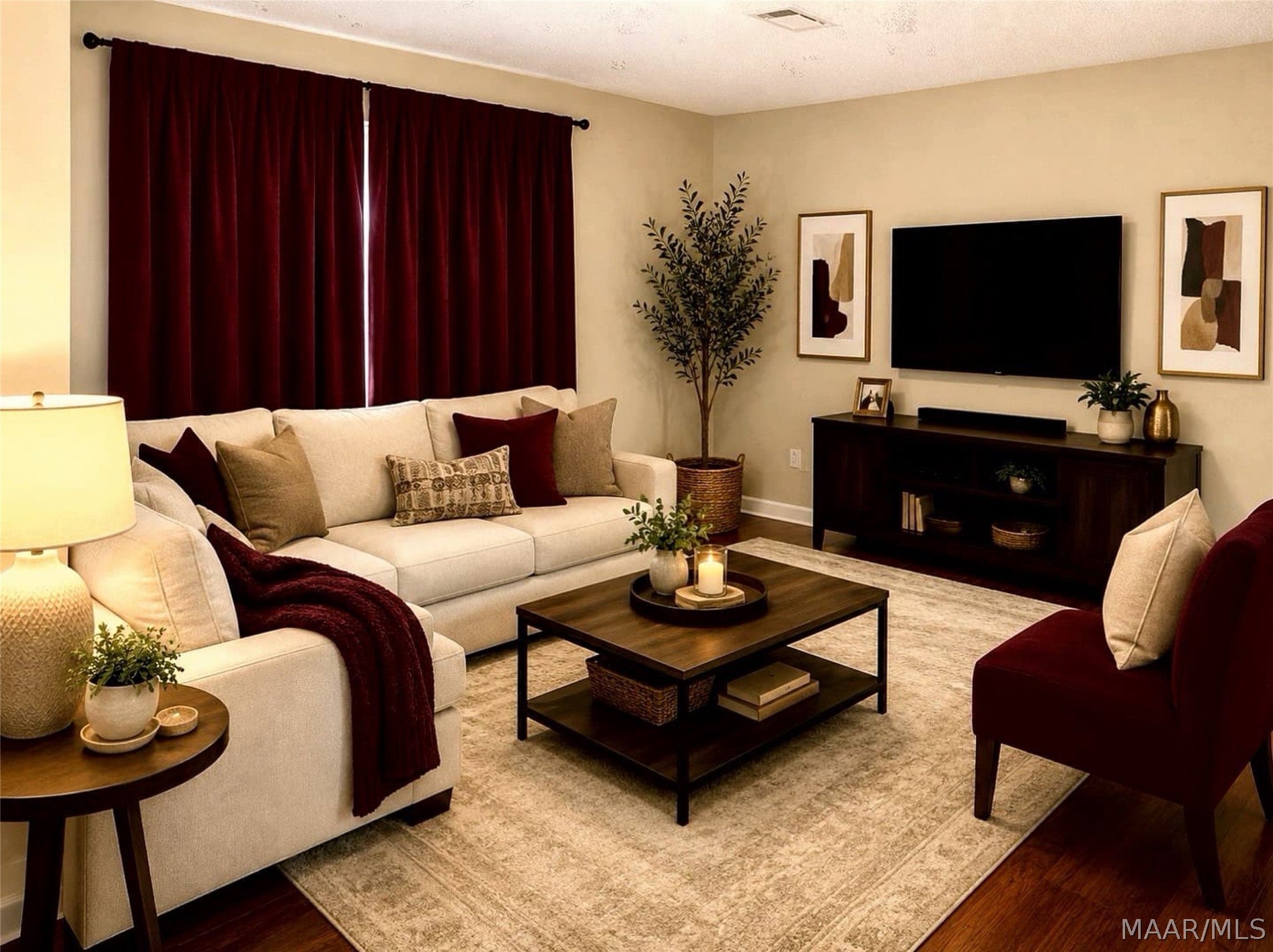 Den area with fireplace