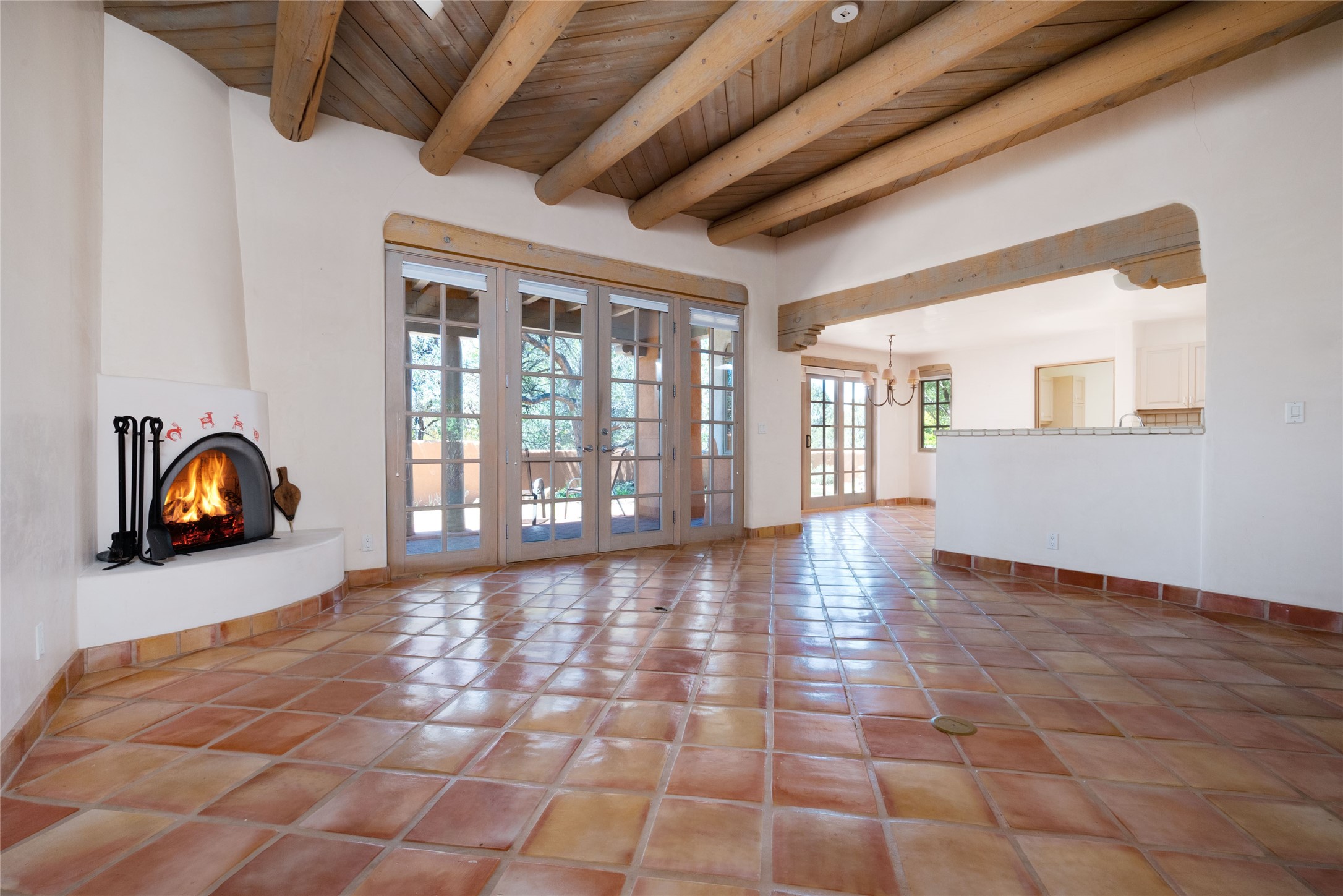 Living Room with Tall Vigas and Tongue/Groove Ceiling