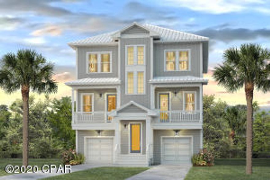 Welcome to the newest phase in Prominence. This is the Cape floor plan and is under construction. This home is being constructed with HardiPlank, Metal roof and vinyl impact resistant windows. As you drive up to this home you find brick pavers in the driveway and walkway. There are two separate garages for this home. The porches have ceiling fans and can lighting fixtures. The ground level of this home has a nice foyer and a flex space that could be used as a home theater room or game room, there is also a full bath with a shower only. The interior of this home has Hardwood floors in common areas, upstairs hallway and bedrooms., tile in the wet areas, smooth finish ceilings, brushed nickel hardware and beautiful interior 8' doors. On the second level you will find an open kitchen that has maple door cabinetry with soft close doors, under cabinet lighting,
gas cook-top stove with vent hood built-in convection oven and microwave, stainless built in dishwasher with hidden control
panel and pantry with wood shelving. There are three covered decks, two at the front and one on the back of the home. There
is an additional bedroom with its own private bath with shower/tub combo and walk-in closet. The master suite is located on the
third level and it's own private balcony, large bath with shower and two walk in closets, one in the bedroom and the other in the
Master Bath. The additional bedroom on the third level each have their own private bath and walk-in closets. This is an
amazing floor plan with plenty of space and is the perfect beach home. Smart home system and Kinetico water filtration are also included. Prominence is a beautiful community in the heart of
30A. The Hub is located nearby and has dining shopping and entertainment featuring live music and movie nights on the
Jumbo Tron. This community is pet friendly and has beach access. Pictures, photographs, floor plans, elevations, features, colors and sizes are approximate for illustration purposes only and will vary from the homes as built. Home and community information including pricing, included features, terms, availability and amenities are subject to change and prior sale at any time without notice or obligation. For Move-In/Completion Estimates: Ready dates are estimates only. Timing of completion of construction and buyer move-in are subject to contingencies contained in home purchase agreement and governing jurisdictions issuance of a certificate of occupancy, and may change due to forces majeures and other delays or disruptions outside the reasonable control of D.R. Horton, Inc.