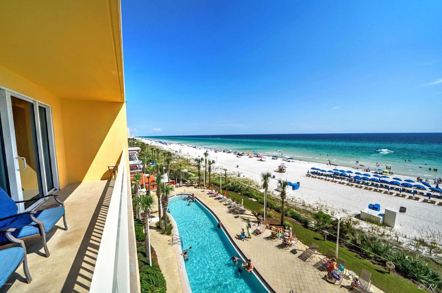 RARE GULF FRONT UNIT at Calypso!  The only way to get the unobstructed view of our beautiful beaches and sunsets is right on the gulf!  This unit is a large one bedroom with 1.5 baths, plenty of room in the living area for a pull out sofa, so sleeps 4 comfortably!  This unit has BRAND NEW FLOORING in the living areas and bedroom, a large bathroom with a separate shower and soaking tub, all granite countertop surfaces and a LARGE balcony that accesses both the living area and bedroom.  Calypso units are EXCELLENT VACATION RENTALS because they are so close to Pier Park and the City Pier you don't even need a car for your entire vacation!  This property has an excellent rental history.