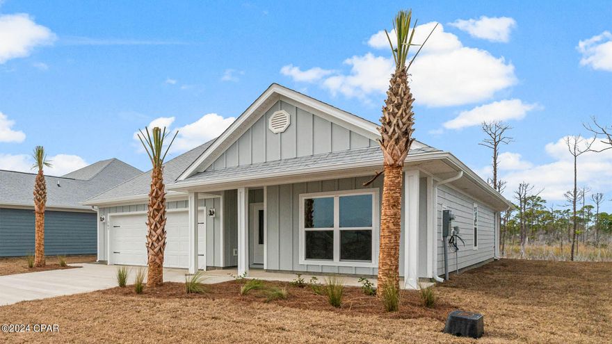 The Rhett is a 4-bedroom, 2-bath home with 1,835 square feet of living space located in WindMark Beach. Standard features of this home include beautiful quartz countertops with undermount sinks in the kitchen and all bathrooms, 5 panel wood doors and engineered vinyl plank flooring throughout the entire home. There are 9-foot ceilings throughout, 11-foot double trayed ceiling in the living room, and 10-foot single trayed ceiling in the owner's suite. Stainless steel appliances included are a free-standing smooth top range, microwave, and dishwasher. This kitchen features a large walk-in pantry, disposal and water filtration system in the Kitchen. WindMark Beach is a tranquil community where one can enjoy the natural settings with boardwalks, walking paths, bike trails, and deeded beach access. WindMark Beach also offers residents numerous luxury amenities and features including a community pool, a gym, restaurants, packaging store/bar, beach equipment rentals, roving security, community fire pit, local shopping, and a versatile community center.