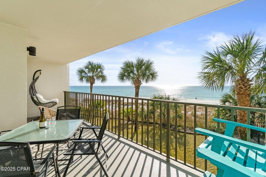 This beautifully updated 1-bedroom, 2-bath condo sits perfectly on the second floor, giving you that picture-postcard view people hunt for—palm trees framing the emerald Gulf, waves rolling in, and sunsets you can enjoy right from the living room and the Gulf-front master bedroom. No elevator marathon... just effortless access and unbeatable scenery.

Features You'll Love:
    •    Prime 2nd-Floor Advantage: Elevated enough for stunning views, low enough for quick in-and-out convenience.
    •    Direct Gulf Views: See the water the moment you walk in—balcony, living room, and master suite all capture the shoreline.
    •    Sleeps 5 Comfortably: Perfect for families or maximizing rental income.
    •    Two Full Bathrooms: Rare for a one-bedroom and a huge perk for guests.
    •    Fresh Coastal Updates: Trendy décor and a bright, fun aesthetic that renters love.
    •    Heated Pool & Spa: Enjoy all year long.
    •    Top East-End Location: Steps from Patches and minutes to St. Andrews State Park.

If you've been waiting on a low-level Gulf-front gem that checks every box—views, rental performance, location, and style—this is the one.
Contact us today to experience it for yourself.