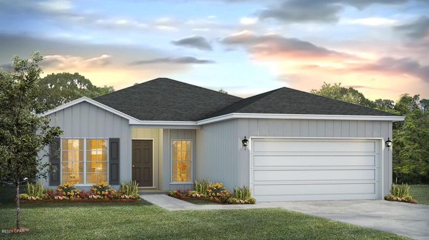 The Alpine floor plan is a 3 BR/2BA with two car garage.

Standard features include, light cabinetry, durable laminate countertops, vinyl flooring in common areas and carpet in the bedrooms. This home has

an appointed dining room just off the foyer, a breakfast area and a galley style kitchen with standard appliances including stove, microwave and dishwasher. The

large family room is open and spacious and leads to the large covered back patio. Bedroom 1 has a nice size bath with double sink vanity, large walk-in

closet and a separate linen closet. This is also a Smart Home which is a standard package that includes, an Echo Dot device, Qolsys touch panel, and Kwikset

Keyless Entry.