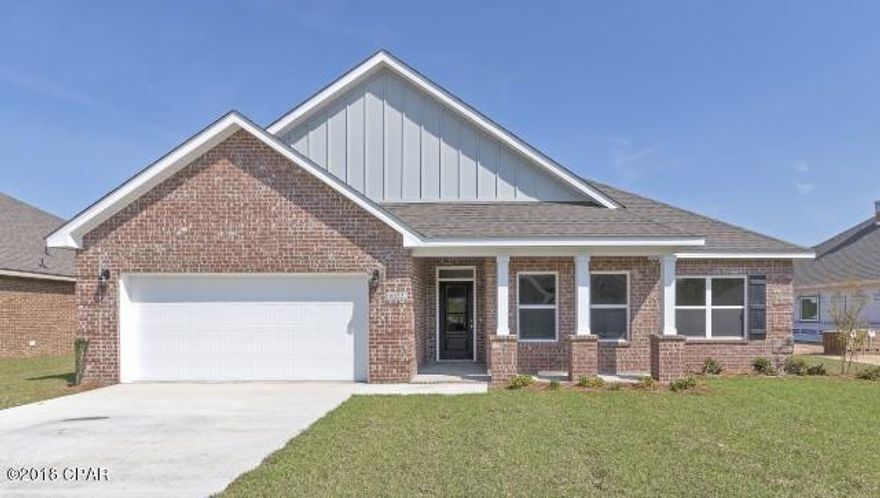 Back on Market! Move In Ready!!!  The Holly is a 4 bedroom 2 bath 1961 sq ft. Open concept plan! Kitchen has granite countertops and the appliances include a smooth top range, microwave/hood, dishwasher and disposal. The kitchen eating area opens to covered patio that backs up to woods. A Premier Waterfront Community, Fanning Bayou is a natural and secluded setting surrounded by conservational habitat. It is in close proximity to shopping, dining, and the new Panama City International Airport. The neighborhood has a gorgeous pool house complete with a 5,000sf pool, open and shaded lounge areas, entertainment pavilion and green space. photographs, floor plans, elevations, features, colors and sizes are approximate for illustration purposes only and will vary.