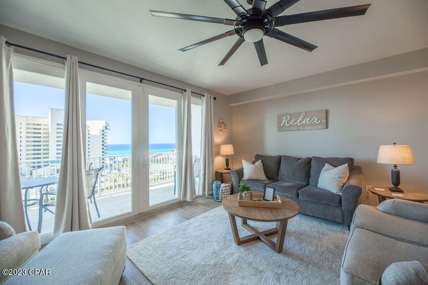 One of the most luxurious units at the popular Laketown Wharf Resort. Boasting some of the best amenities at the beach. Gated property,5 Pools, Full Gym, Pickleball, Bars & Restaurants on site, Convention/event center, Onsite Storage units for rent too! 24hr. security, Great rental income possible, Condo features: Totally remodeled with Tile Plank Floors throughout, 2 bathrooms converted to tile walk-in showers with glass doors & benches, 1 Large Master Bedroom + Bunkroom, New quartz kitchen counters with stunning subway glass backsplash, Matching appliances with stacked washer & dryer included!  New coastal furniture included, Smart APP controlled thermostat & locks, New Fans & Lighting ,*Best view of the Beach from your 198 sq. ft. private balcony, Direct parking on Deck 5 w/ crosswalk