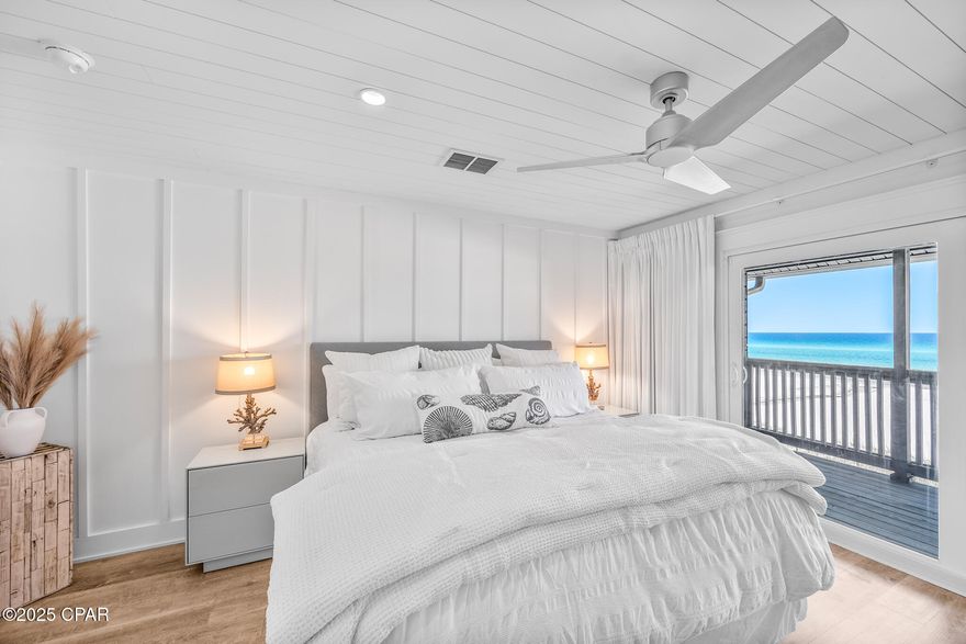 New price improvement makes this the best-value renovated Gulf-front townhome in west PCB. Gulf-FRONT FEE-SIMPLE townhome with private beach access in West End PCB. Fully reimagined TO-THE-STUDS, this turn-key Sea Gull Beach Villas residence lives like a 3BR/3BA (2 large BRs + custom bunk room) for max rental performance. Interior: LVP flooring, shiplap ceilings, cable railings, and upgraded lighting. Chef's kitchen features an oversized island, wine fridge, ice maker, and walk-in owner's closet. OUTDOORS: 2 Gulf-facing balconies, massive deck, and private beach path. Primary Suite spans the Gulf side with private balcony. Extras: hurricane sliders, outdoor shower, and 2 parking spaces. STR friendly. Minutes to Pier Park and ECP Airport. Sold furnished (negotiable).

*Gulf-front revenue potential with 2 balconies, large gulf-front deck, and direct beach access.

This redesigned gulf-front townhome blends coastal style with thoughtful functionality. The reconfigured layout offers two large bedrooms, an additional bunk room, and three full bathrooms, including a custom-built bunk space created from the former kitchen to enhance rental capacity and efficiency. Luxury vinyl plank flooring, shiplap throughout, upgraded lighting, and custom trim elevate the interior. The expanded chef's kitchen includes custom cabinetry, wooden pull-outs, glass-front uppers, built-in wine storage, oversized island, a wine refrigerator, and a built-in ice maker.

A spacious walk-in pantry also serves as an ideal owner's closet. Featured in the three full baths are quartz countertops, beautifully tiled showers with niches (two with built-in benches), and a popular multi-shower-head system that delivers an all-encompassing, spa-like experience. 

Full-time residents or second-home owners will appreciate the rare abundance of storage throughout the property, making seasonal decor or personal items easy to organize and keep out of sight. As a fee simple property, owners benefit from the security and flexibility of owning both the home and the landoffering greater control, simpler future improvements, and stronger long-term value than typical condo ownership. 

The primary suite opens to a full-length private balcony with sweeping Gulf views. Additional improvements include recessed lighting, hurricane-rated sliding doors, relocated full-size laundry, built-in bunk storage, and custom aluminum railing. Exterior features include two private parking spaces, storage for beach gear, an outdoor shower, and multiple outdoor living areas just steps from the sand.

Offered fully furnished with high-quality coastal pieces, this property functions beautifully as either a personal retreat or a high-performing short-term rental.