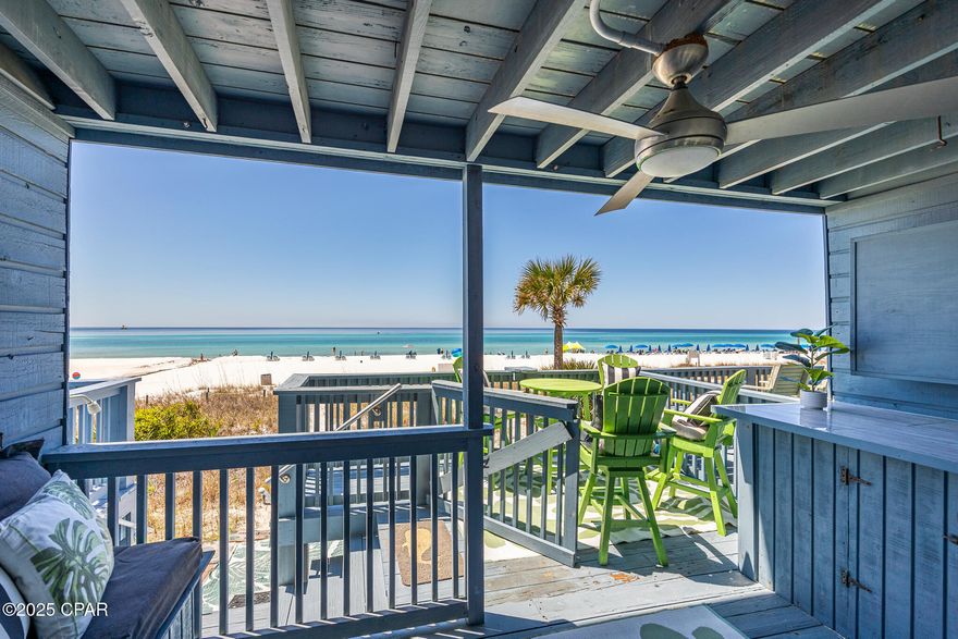 New price improvement makes this the best-value renovated Gulf-front townhome in west PCB. Gulf-FRONT FEE-SIMPLE townhome with private beach access in West End PCB. Fully reimagined TO-THE-STUDS, this turn-key Sea Gull Beach Villas residence lives like a 3BR/3BA (2 large BRs + custom bunk room) for max rental performance. Interior: LVP flooring, shiplap ceilings, cable railings, and upgraded lighting. Chef's kitchen features an oversized island, wine fridge, ice maker, and walk-in owner's closet. OUTDOORS: 2 Gulf-facing balconies, massive deck, and private beach path. Primary Suite spans the Gulf side with private balcony. Extras: hurricane sliders, outdoor shower, and 2 parking spaces. STR friendly. Minutes to Pier Park and ECP Airport. Sold furnished (negotiable).

*Gulf-front revenue potential with 2 balconies, large gulf-front deck, and direct beach access.

This redesigned gulf-front townhome blends coastal style with thoughtful functionality. The reconfigured layout offers two large bedrooms, an additional bunk room, and three full bathrooms, including a custom-built bunk space created from the former kitchen to enhance rental capacity and efficiency. Luxury vinyl plank flooring, shiplap throughout, upgraded lighting, and custom trim elevate the interior. The expanded chef's kitchen includes custom cabinetry, wooden pull-outs, glass-front uppers, built-in wine storage, oversized island, a wine refrigerator, and a built-in ice maker.

A spacious walk-in pantry also serves as an ideal owner's closet. Featured in the three full baths are quartz countertops, beautifully tiled showers with niches (two with built-in benches), and a popular multi-shower-head system that delivers an all-encompassing, spa-like experience. 

Full-time residents or second-home owners will appreciate the rare abundance of storage throughout the property, making seasonal decor or personal items easy to organize and keep out of sight. As a fee simple property, owners benefit from the security and flexibility of owning both the home and the landoffering greater control, simpler future improvements, and stronger long-term value than typical condo ownership. 

The primary suite opens to a full-length private balcony with sweeping Gulf views. Additional improvements include recessed lighting, hurricane-rated sliding doors, relocated full-size laundry, built-in bunk storage, and custom aluminum railing. Exterior features include two private parking spaces, storage for beach gear, an outdoor shower, and multiple outdoor living areas just steps from the sand.

Offered fully furnished with high-quality coastal pieces, this property functions beautifully as either a personal retreat or a high-performing short-term rental.
