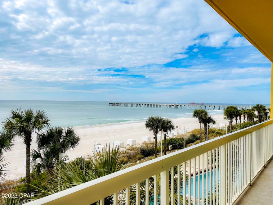 PRICED LOWERED (FANTASTIC CONDO)
Thank you for your interest in Calypso Resort & Tower 1 unit 301. It a great investment opportunity for those looking for a rental income producing condominium with stunning views of the Gulf of Mexico. 

Being the closest high-rise condominium to Pier Park is definitely a bonus, as it provides easy access to a variety of shopping, dining, and entertainment options. 

The fact that the Master Bedroom is gulf-front, with access to a gulf-front balcony, offers a great feature for those who love stunning views of the ocean. Additionally, the inclusion of amenities such as two gulf-front pools, a tiki bar, fitness center, and business center/community room makes this property a great choice for those looking for resort-style living.This beautiful corner unit was recently renovated with new high-quality driftwood tile throughout, including the balcony, which makes the exterior space seem like part of the hole. 
New furniture throughout, including brand, new large screen, smart TVs. Most rooms have 70 inch screens. This unit produced $90,000 in gross revenues in 2022 and is on track to exceed $100,000 in revenue for 2023.' 
As always, it is important for buyers to verify all room measurements if they are essential to their decision-making process.