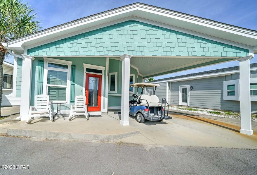 Check out this stunning Venture Out home. This 2014 beautiful build has LVP flooring, quartz countertops and includes stunning decor and furnishings.  Great open floor with a nice size kitchen and living room. Home has an excellent rental history with bookings already on the books for 2023!  Perfect for second home or investment opportunity! Venture Out is a golf cart community that has exploded with popularity recently. With 300' on the beautiful pristine beaches of the Gulf of Mexico and 1,000' on the Gulf