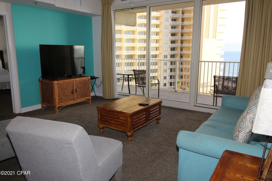 GREAT FLOOR LEVEL - SPACIOUS ''C'' FLOOR PLAN – This beautiful Gulf front, 1 Bedroom + Bunkroom condo is located in the popular Shores of Panama and located on the 7th floor, which is very desirable floor level among owners and guests. The condo comfortably sleeps 6 people with a Gulf front master bedroom, private bunkroom and a sleeper sofa. The very desirable ''C'' floor plan has two full baths, 9ft ceilings, granite countertops and a breakfast bar. The condo is being sold completely furnished and rental ready. Enjoy amazing views of the Gulf of Mexico and the luxurious tropical landscaped, lagoon style pool. Not only will you enjoy mesmerizing fountains and waterfalls alongside the pool, you'll also enjoy 2 tiki bars. This resort offers exceptional amenities including an indoor pool with whirlpool tub, fitness center, steam room, spa, game room, retail shop and more. Make an appointment to see this outstanding property today!