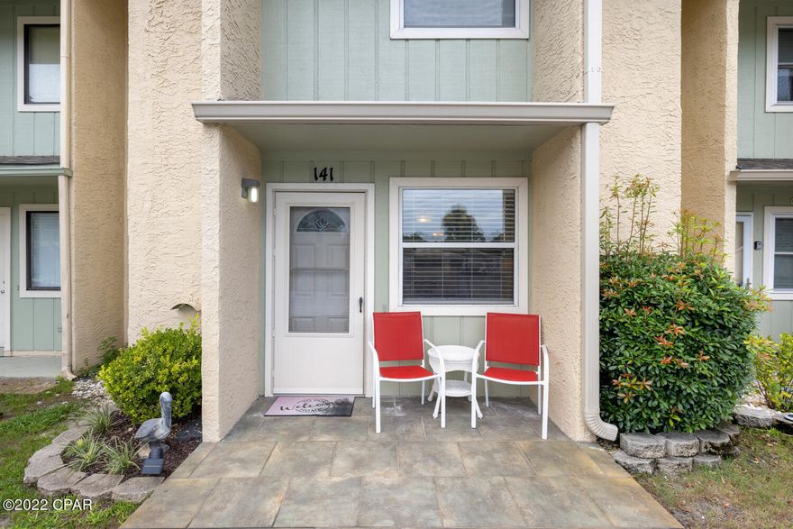 BEAUTIFUL UNIT WITH GOLF CART, AS-IS!. NEVER RENTED.  Seller's have completely renovated the unit. Almost new roof.  Polished granite counter tops, Stainless steel appliances, Smooth top electric stove, Garbage Disposal. Coated tile in downstairs and upstairs..  New cabinets and back splash.  Front patio has tile, plus tile in back and patio extended.  Bonus room over looking the back.  Can be used as a sitting room or bunk room. Polished tile floors in both bedrooms with upgraded furniture. Polished lavatory top. New A/C., new air handler inside. On demand hot water, only steps away from the tennis courts, pool, and shuffleboard.  Gated Community, 2 acre miniature golf course.  11 swimming pools, 1 on Gulf side.  Before you buy a similar property, you must view this one. PRICE IS FIRM!