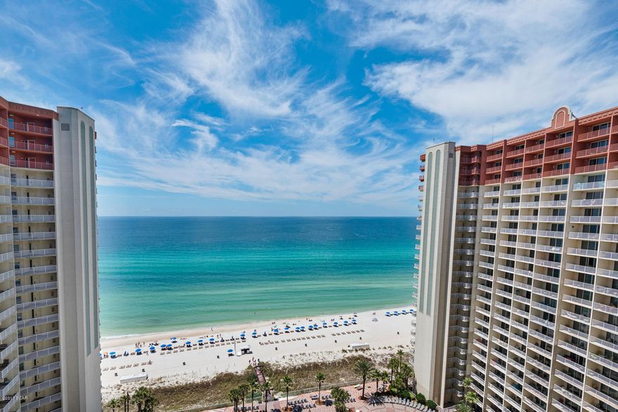 The beach getaway you've been dreaming of at the popular resort destination - Shores of Panama! This Penthouse Level, beach inspired 2 bedroom/ 2.5 bath with bunk room condo conveys fully furnished.  Incredible views from this coveted location. The Shores of Panama offers resort style amenities including 13,966 SF Gulf side pool and hot tub, large heated indoor pool & hot tub, health and fitness center, spa, sauna, massage therapy and steam room, 2 tiki bars serving lunch and dinner, Kids Club activity program, meeting spaces, covered parking deck and on-site reservation desk.