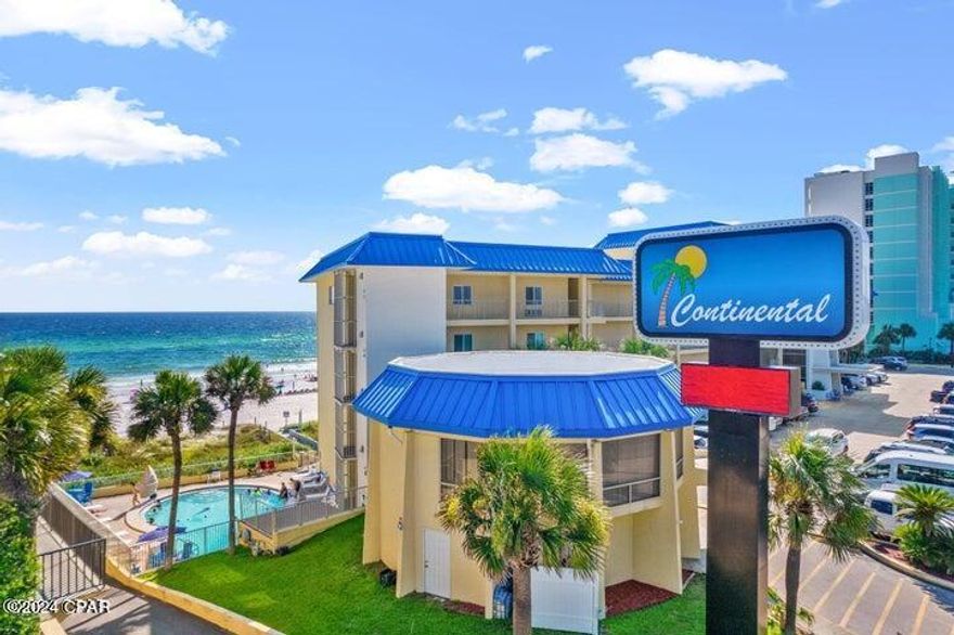 Own your own piece of Beachfront PARADISE with this studio condo at Continental Resort in Panama City Beach, FL. Located right on the sugar white sand beaches of the Gulf of Mexico, Continental 217 comes fully furnished. No need for an elevator for this unit just pull right up in front of your door! You will enjoy waking up to views of the blue green water and end the day watching the sunset from the private Gulf Front balcony. Priced to sell this studio condo is perfect for a personal beach getaway or as an investment rental property. Excellent returns with realistic Gross rent potential of $40K to $50k annually! HOA fees include cable, internet/WiFi, water, sewer, and electric! Continental offers numerous amenities: heated pool, on-site bar and grill, owner's lounge, and convenient parking just outside the condo. All within walking distance to Pier Park and some of Panama City Beach's best restaurants and family entertainment.