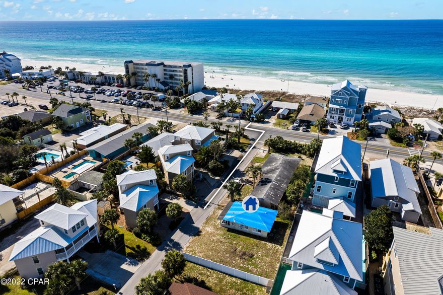 Calling all Investors! Here is prime real estate nestled in the heart of luxury vacation rental row on West PCB. This plot sits within 200' of the beach access! Being sold as it sits, this concrete block home is grandfathered in for the city easements. It can easily be built on to from the original structure, or start fresh with the 65'x50' lot to build a luxury dream home. City sewer tap available, currently there is a septic to right of home where a pool could go. The potential is abundant with this rare piece of real estate in the highly desired area of Sunnyside. Just a 6 minute drive to Inlet Beach & 10 minutes to 30A! *Buyer to verify all measurements and information if important*