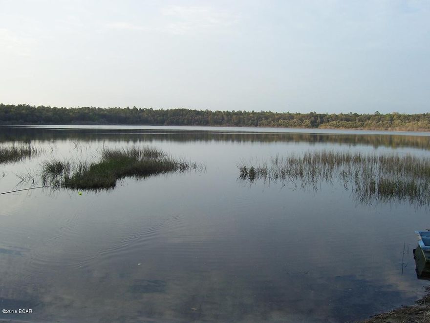 This is the FINEST waterfront lot in Leisure Lakes!  Most waterfront lots here have a major slope to the shoreline - this property is nearly FLAT, making homebuilding and access to the water easy!  A full acre of property right on the beautiful freshwater lake.  Leisure Lakes is a private gated community just 25 miles north of Panama City and features tennis courts, covered pavilion, picnic and grilling area, and playground!