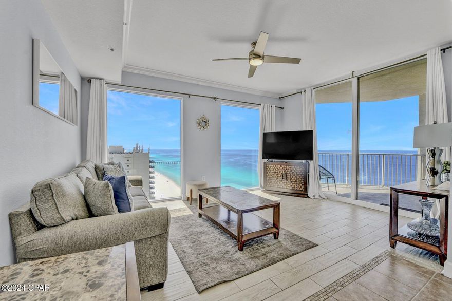 This is a rare 'N' floor plan, 1 bedroom, hallway bunks, and 1 bathroom. This unit also comes with 2 storage units as well. Beautiful expansive views of the gulf from living area and balcony! This unit has been freshly painted and is 100% turnkey rental ready. The unit features light colored wood-like tile floors in the main living room and bedroom. Very nice furnishings throughout. The kitchen features granite countertops, white shaker style cabinets, and a stainless-steel refrigerator. The unit has a stacked washer and dryer. Similar units in this building are making over $60,000 in rental income per year! Tidewater has almost 640ft of sandy beach frontage, 2 large pools, 1 indoor pool, business room, covered parking, 3rd floor walk-over, fitness center and a movie/media room. All measurements are approx. and should be verified by the buyer.