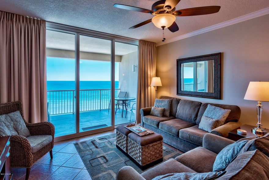 Been waiting for a 2-bedroom unit at Palazzo? Now is your chance! This is the only 2-bedroom unit at Palazzo and will not last long. Incredible spacious floor plan totaling 1,345 sq. ft. with a Gulf front master bedroom and an additional bunk room. This unit is being sold fully furnished & decorated with flat screen TVs. Interior features an open floor plan, crown molding and raised ceilings. The glass sliders are very high quality with tinted glass. The floor to ceiling windows & glass doors truly maximize the Gulf views and the balcony is very spacious totaling 253 sq. ft. There are tile floors in the entry, kitchen, living area and bathrooms and carpet in the bedrooms. The kitchen features stainless steel appliances, beautiful granite countertops & breakfast bar and recessed lighting. Capture stunning Gulf views from the living & dining area, kitchen and master bedroom and enjoy the open floor plan, perfect for entertaining. The Gulf front master bedroom is very spacious with direct balcony access, king bed, walk-in closet and an on-suite master bathroom with a large garden tub to relax in, double vanities, and a separate walk-in shower. The guest bedroom offers a queen bed and there is an additional bunk room with tile floors and storage. The guest bathroom has tile floors, pedestal sink and shower/tub combo. The unit sleeps 8 and there is a laundry room with a full size washer & dryer. This is a great income-producing rental unit (rented VRBO) but could also be a phenomenal full time residence or true second home. 

Palazzo is a highly desired, sought after location on the West end of Panama City Beach with 220 ft. of beautiful beaches. At Palazzo, you are less than 20 minutes from the Panama City Beach International Airport, just 1.5 miles from Pier Park, and a quick drive to Scenic Highway 30-A. Unlike the competition, Palazzo is a low density building consisting of only 129 direct Gulf front units and is a peaceful oasis. Palazzo amenities include elevated Gulf front heated pool and spa, seasonal beach service available (Mar-Oct), fitness facility, meeting room, and Gulf front lobby with onsite check-in and management. Whether it be a relaxing day at the beach, a cool dip in the tropical pool, or perhaps a light work-out in the Gulf front fitness center, you'll love all that Palazzo has to offer.