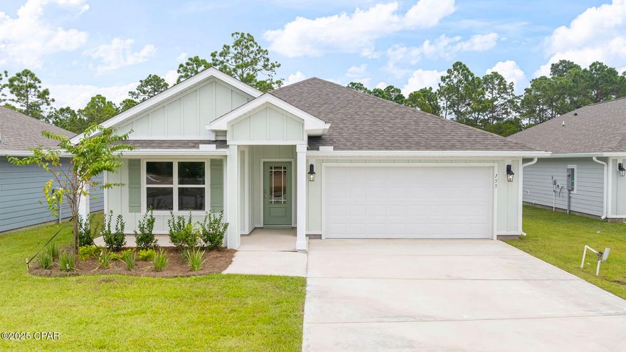 Come see our new home at 155 Reagan Lane located at Palmetto Bluff in Port St. Joe, Florida. The Cali is a single-story floorplan featured in the Palmetto Bluff subdivision of Port St. Joe, Florida. The interior is adorned with beautiful granite countertops, stainless-steel appliances, engineered vinyl plank flooring throughout the home, and more, the Cali at Palmetto Bluff is designed for comfortable, cozy living. As you enter this 4 bedroom, 2 bath home, you will see 1,799 square feet of spacious living. Inside you will see 8' ceilings throughout, engineered vinyl plank flooring throughout the home including the bedrooms. Beautiful granite countertops, white cabinetry and a spacious open living room and kitchen make this home perfect for having guests over. The kitchen has a large center island with cabinets underneath, ideal for serving food and extra storage. The kitchen also has a spacious pantry, and the stainless-steel appliances include smooth top range, microwave, and dishwasher. The primary bedroom has its own bathroom featuring a spacious walk-in closet with ventilated shelving, a double vanity with granite countertops, and a separate shower and tub. On the outside you will see the soft beach colors on each of the homes with durable Hardi Board around the home. The Cali features a covered rear patio to sit and enjoy the beautiful Florida weather. Each home in Palmetto Bluff has sidewalks that intertwine the community for you to enjoy your walks with the family during the gorgeous sunset views in Port St. Joe. Homes are subject to prior sale or rent. Home and community information, association fees (if any), included features, terms, availability and amenities, are subject to change at any time without notice or obligation. Drawings, pictures, photographs, videos, square footages, floor plans, elevations, features, colors and sizes are for illustration purposes only and will vary from the homes as built.