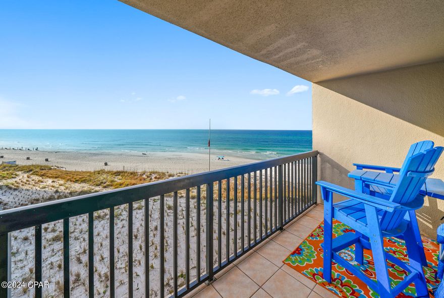 Incredible GULF & COASTAL LAKE views from this 4th floor mid-rise condo! Best priced 1 BR in the mid-rise buildings.  Enjoy coffee in the morning watching sunrise and cocktails in the afternoon watching sunset from your private balcony over the majestic Gulf of Mexico. The best of all views. This Gulf front condo boasts both GULF & LAKE FRONT AMENITIES, including TENNIS COURTS, 2 POOLS, PLAYGROUND, BASKETBALL COURTS, SAUNAS, FISHING & a FULL 1/2 MILE OF BEACH FRONT! Newly back on market after winter guest departed. Bound on the east by the charming Carrilon Community and on the west by Camp Helen State Park! Pinnacle Port is nestled behind a 24/7 Manned Guard Gate. Secluded on 26 acres of sand that connects the Emerald Gulf Waters to Lake Powell. Lake Powell is the largest Coastal Dune Lake in the country and boasts a plethera of waters sports. Just footsteps away, and you are on the white sandy beaches of the Gulf of Mexico. Buyer/Buyer's Agent to verify all information deemed important