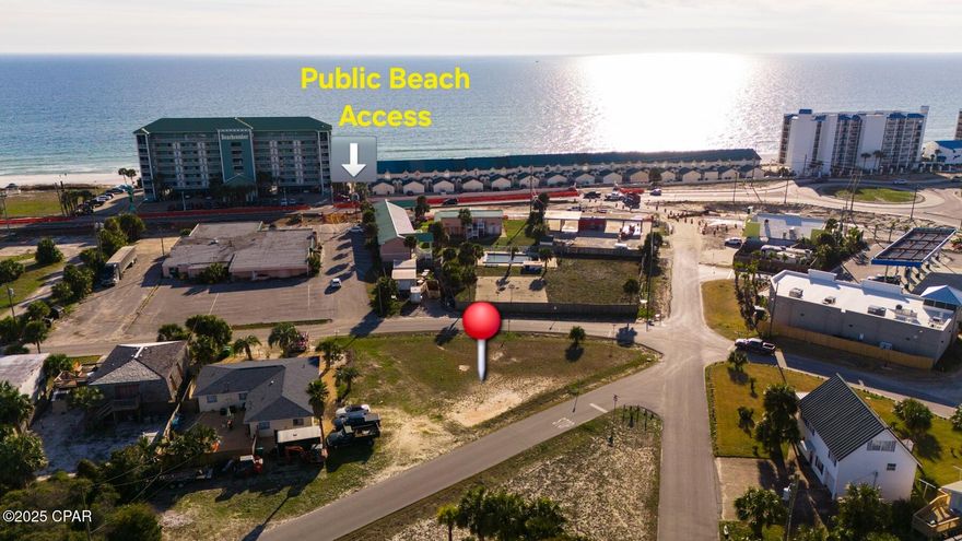 Just steps from the Gulf! Rare CH-zoned corner lot with direct 3-minute access to beach #65, offering unmatched development potential in Panama City Beach. This 0.234-acre lot in flood zone X is ideal for duplex, triplex, mixed-use, or commercial projects, with the potential for Gulf or water views from an elevated structure. Less than 1 mile (0.9 miles) to Pier Park, 13 miles to ECP Airport, and minutes to the upcoming healthcare campus, parks, and nature trails. Land this close to the beach and Pier Park doesn't come around often — seize your chance to turn vision into reality today!