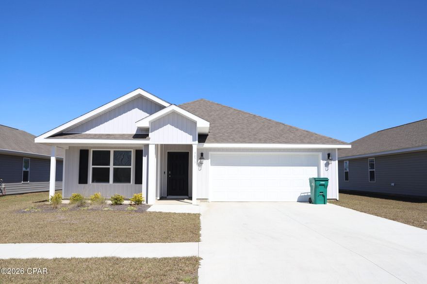 Water view home in Titus Park! 4BR/2BA Cali floorplan with 8' ceilings and open-concept layout. Vinyl plank flooring in main areas, carpet in bedrooms. Kitchen features island, white cabinets, granite countertops and stainless steel appliances. Smart Home system included. Conveniently located near Tyndall AFB, shopping, dining and beaches. Available starting April 1st.
