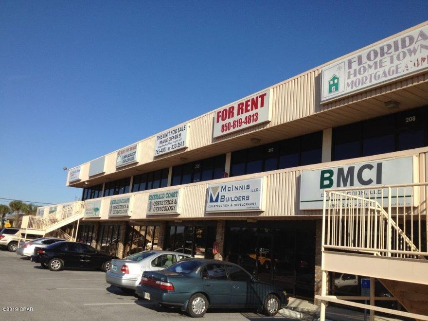 Not many spaces avaiable on the west end of PCB. The Unit is finished with 3 offices, a conference room and a open area in the back. Place for signage in front. Great for Insurance office, Real Estate, CPA, Builder, surveyor, or other small businesses.  

This is a ground floor unit.  $1,650 rent includes water & sewer, Garbage, and CAM fees.