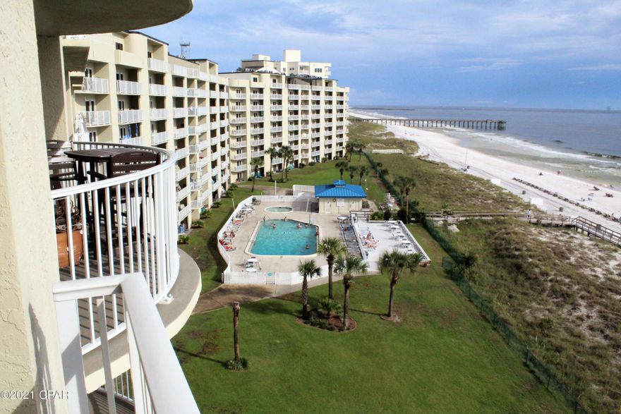 If your looking for amazing views this A Building Condo won't disappoint as you can see St Andrews Jetties and Pass....Gulf Front Condo Sold Furnished.  Golf Cart Ride or walk to popular St Andrews Park. Lovely decorated on vacation rental.  Newer washer and dryer, AC about 2 years new, newer living room furniture, spare bedroom furniture. and carpeting  This condo is all about location, location, location.  MUST SEE