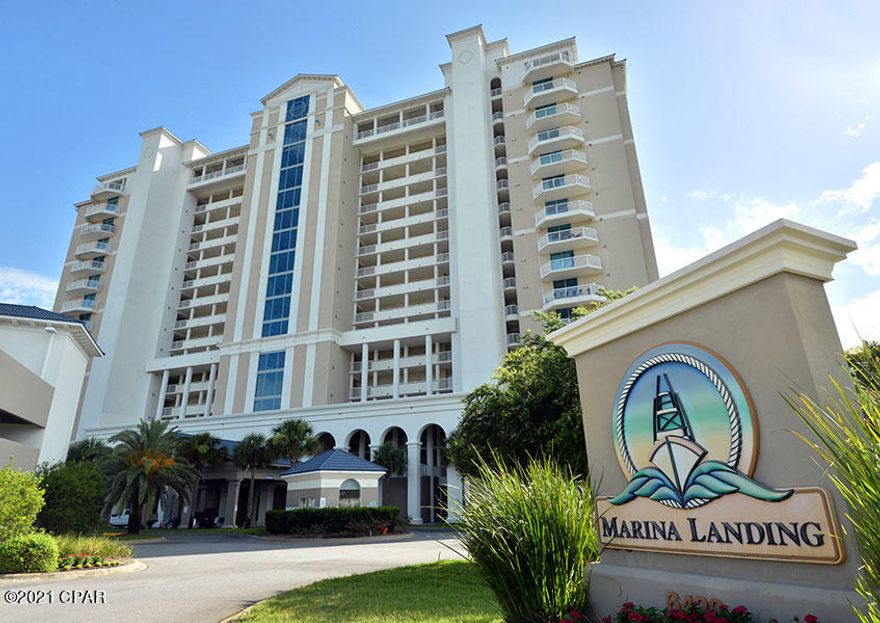 Marina Landing is the perfect place to call home combining a convenient location, spacious, open floor plan and amazing views of St. Andrews Bay from the living room and all 3 bedrooms.  A highly desirable West End Unit on the 9th floor overlooking the pool has 2 master suites with ceiling to floor windows.  A huge, wrap around balcony featuring a new electric grill (2020) provides a beautiful location for outdoor entertaining or a quiet place for morning coffee. Third bedroom has a private balcony. Condo  features: storage unit, fireplace, stainless appliances, granite counter tops,  tile and LVP throughout. Upgrades include: HVAC 2018; Refrigerator 2019; Dishwasher and LVP in bedrooms 2020; Garbage Disposal 2021. The adjacent marina makes this a boat lover's paradise allowing quick access to the bay and Gulf of Mexico. Amenities: swimming pool, hot tub, community room, exercise room, and boardwalk. Owner's pets are allowed. No short term rentals. All measurements approximate - please verify if important.