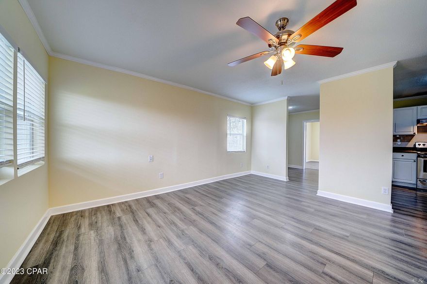 CURRENTLY UNDER CONTRACT, SELLER WILL CONSIDER BACKUP OFFERS || Beautifully remodeled 4 bed, 2 bath home in the heart of Lynn Haven! This home features many upgrades such as a brand new roof, new HVAC, new HWH, remodeled kitchen, LVP flooring throughout, and more. The living room is bright and spacious, leading to the kitchen. The kitchen is equipped with stainless appliances, white subway tile backsplash, plenty of cabinets for storage, and a dining area. This home features a split floorplan, offering plenty of peace and privacy. The primary bedroom is off the dining area and boasts LVP flooring, a private ensuite bathroom, and access to the backyard. The private primary bathroom features a shower/tub combo. The additional bedrooms also boast LVP flooring and share a full bathroom. The second bathroom features shiplap accents and a shower/tub combo with surround tile. The fenced backyard is spacious, featuring a deck and a concrete patio! The backyard is perfect for enjoying time outside with family and friends. This home is located in the highly desired Lynn Haven community. Lynn Haven features many parks including dog parks, splash pads, and waterfront parks with public boat ramps. This home is also located near schools, restaurants, shopping, and more! The community of Lynn Haven hosts many free seasonal activities including parades, festivals, farmers markets, and outdoor movie nights! Check out this home today!