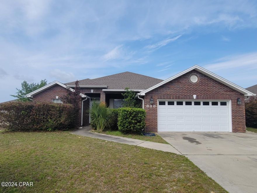 Welcome to Forest Walk community located in Callaway, FL. This home is located in small quiet subdivision. The home is located close to schools, Tyndall AFB, and shopping. The Callaway sports complex & playground is one block away and in walking distance. The home features open living area with a fireplace, formal dining room, spacious kitchen with breakfast bar and breakfast nook. Kitchen is equipped with range, refrigerator, dishwasher, microwave, and has a pantry. The home offers a split bedroom floorplan. The master bedroom features tray ceiling and the master bath includes double vanity, a separate shower, whirlpool tub, and walk-in closet. There are 3 additional bedrooms, which one could be utilized for home office or flex space. Both the front and back porches are covered. The backyard is privacy fenced. Pets are subject to approval by property owner. Call to schedule a tour!