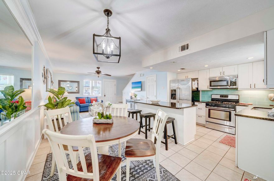 Charming Furnished Townhome in Gulf Highlands Beach Resort - Steps to the Sand! (Seller Motivated!)
Beautifully updated 2BR/2.5BA townhome featuring an open floor plan with granite countertops, shaker cabinets, stainless steel appliances, gas range, and large kitchen island. The living area includes a sleeper sofa and flows seamlessly to the covered patio, ideal for outdoor dining. A powder room and inside laundry room add extra convenience on the main level. 
Upstairs, the primary suite offers a king bed, en-suite bathroom, and private covered balcony. The second bedroom features twin beds with easy access to the full hallway bath with a tub/shower combo. Throughout the home, you'll find tile and laminate plank flooring, a tankless gas water heater, and new dishwasher. 
Gulf Highlands offers 11 pools (5 heated), pickleball and tennis courts, mini golf, and more -- plus a community pool right outside your door. 
Whether you're seeking a turnkey vacation rental, second home, or full-time beach retreat, this townhome delivers the best of Panama City Beach living in a resort-style setting.

*All information and measurements approximate, please verify if important.