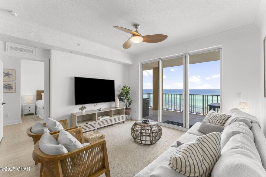 'CURRENTLY UNDER CONTRACT, SELLER WILL CONSIDER BACKUP OFFERS' BREATHTAKING FRONT ROW VIEW OF THE GULF'S BEAUTIFUL COASTAL EMARLD WATERS AND WHITE SANDY BEACHES!  Welcome to 503 at Tropic Winds.  This gorgeous FULLY FURNISHED condo offers: 3 bedrooms (2 of the bedrooms are gulf front with direct access to the massive balcony), 3 full baths, an open living concept with panoramic views, fully equipped kitchen with granite countertops and stainless steel appliances, laundry room with full-sized front load washer and dryer, entry foyer, closets galore (spacious closets in each bedroom, plus 2 owner's closets), and a MASSIVE balcony that boasts over 400sqft.  Talk about an entertainer's dream! Tastefully decorated in true coastal fashion with an expansive layout, 503 offers comfortable living, year round, making it a great primary residence, second home, or vacation rental.  

A deeded parking space in the garage adds convenience and is just one of several amenities that Tropic Winds has to offer.  Tropic Winds owners and guests may also enjoy: direct access to the beach, the indoor/outdoor pool, hot tub, steam sauna, dry sauna, workout room, waterfront lounging area, and grilling stations equipped with picnic tables and gas and charcoal grills.  Speaking of food, the lobby has vending options for snacks and ice.

Owners are allowed to have pets and there is a designated pet area for your furry and even not so furry friends.  

Tropic Winds is conveniently located 2 miles west of Pier Park (you can see the fireworks shows from Pier Park right from the comfort of the balcony), walking distance to dining establishments (Mike's, Salty Sue's, Thomas Donuts), and convenient to the infamous Carousel Grocery as well as other groceries, dining establishments, and shopping pleasantries.               

Do you want to make Heaven on Earth a reality?!  Then, come and check out the beautiful 503.