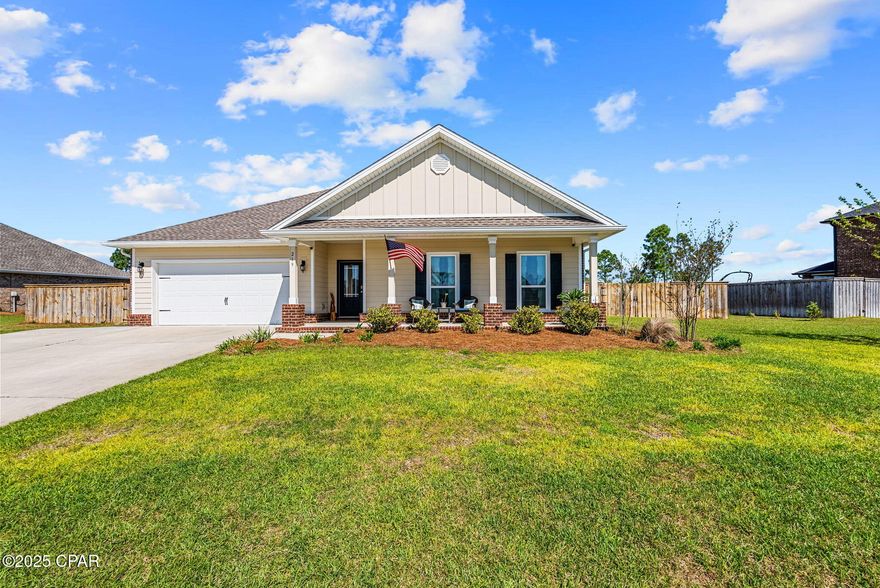 CURRENTLY UNDER CONTRACT, SELLER WILL CONSIDER BACKUP OFFERS. Experience waterfront luxury at its finest in the beautiful neighborhood of Fanning Bayou! Nestled on over half an acre, this stunning home offers an outdoor paradise with a tranquil firepit, sweeping bayou views, and a 60-foot dock complete with a spacious 20x10 platform. The fenced backyard with kayak holders makes outdoor adventures effortless. Inside, the Victoria floorplan exudes elegance with luxury vinyl plank flooring throughout. Entertain in style with custom built-in shelving and an inviting living room entertainment area. The gourmet kitchen boasts a grand island, eat-in dining space, ample cabinetry, and a large pantry.
Retreat to the primary bedroom featuring tray ceilings, bayou views, and a lavish ensuite bathroom complete with a double sink vanity, walk-in shower, soaker tub, and generous closet space. Three additional bedrooms offer ample comfort. This smart home is part of a vibrant community offering resort-style amenities such as a pool, playground, and pavilion with gas grills. Conveniently located just 22 miles from Tyndall AFB, 25 minutes from Pier Park, and 15 minutes from Lynn Haven's shopping and dining hotspots, this home offers the ultimate blend of luxury and convenience.