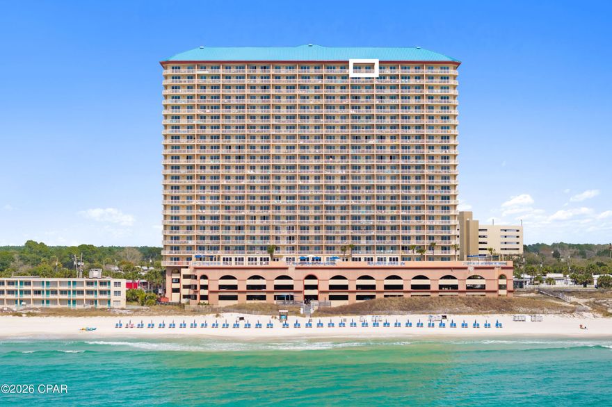 Perched on the penthouse level of Sunrise Beach, this exceptional residence offers elevated coastal living with no neighbors above and sweeping gulf views from a private beachfront balcony. Located on the 25th floor, the condo boasts breathtaking views that truly set it apart. Residence 2504 is a beautifully updated two bedroom, two bath retreat with an additional private bunk room, ideal for both personal enjoyment and strong rental potential.

Inside, the condo has been thoughtfully refreshed with updated furnishings, including a remodeled primary suite featuring Liberty Farmhouse Reimagined pieces. The main living areas feature tile flooring for durability and easy maintenance, while the bedrooms have been upgraded with high end LVP for added comfort.

The spacious gulf front primary bedroom offers direct balcony access and includes an ensuite bath with double vanities, a walk in shower, and dual closets. A king sized guest bedroom and oversized bunk room provide ample space for guests. Additional highlights include a newer HVAC system with the Coastal Green Air System for enhanced energy efficiency, a large laundry area with a full sized washer and dryer, and generous storage throughout.

Covered parking is conveniently located beneath the condo complex, offering easy access to both the beach and elevators. This residence has been meticulously maintained and lightly used, and it conveys fully furnished and rental ready.

Located less than a mile from Pier Park, Sunrise Beach places you close to some of Panama City Beach's best dining, shopping, and entertainment. The resort features an impressive amenity package including two elevated gulf front pools, two hot tubs, a spacious sun deck, splash pad, gulf front fitness center, theatre, owners' lounge, grilling area, and convenient covered parking. Sunrise Beach is an owner controlled community, offering added value through amenity ownership and beach service income.

This is a rare opportunity to own a penthouse level beachfront condo that combines privacy, thoughtful updates, and excellent income potential in a prime location.